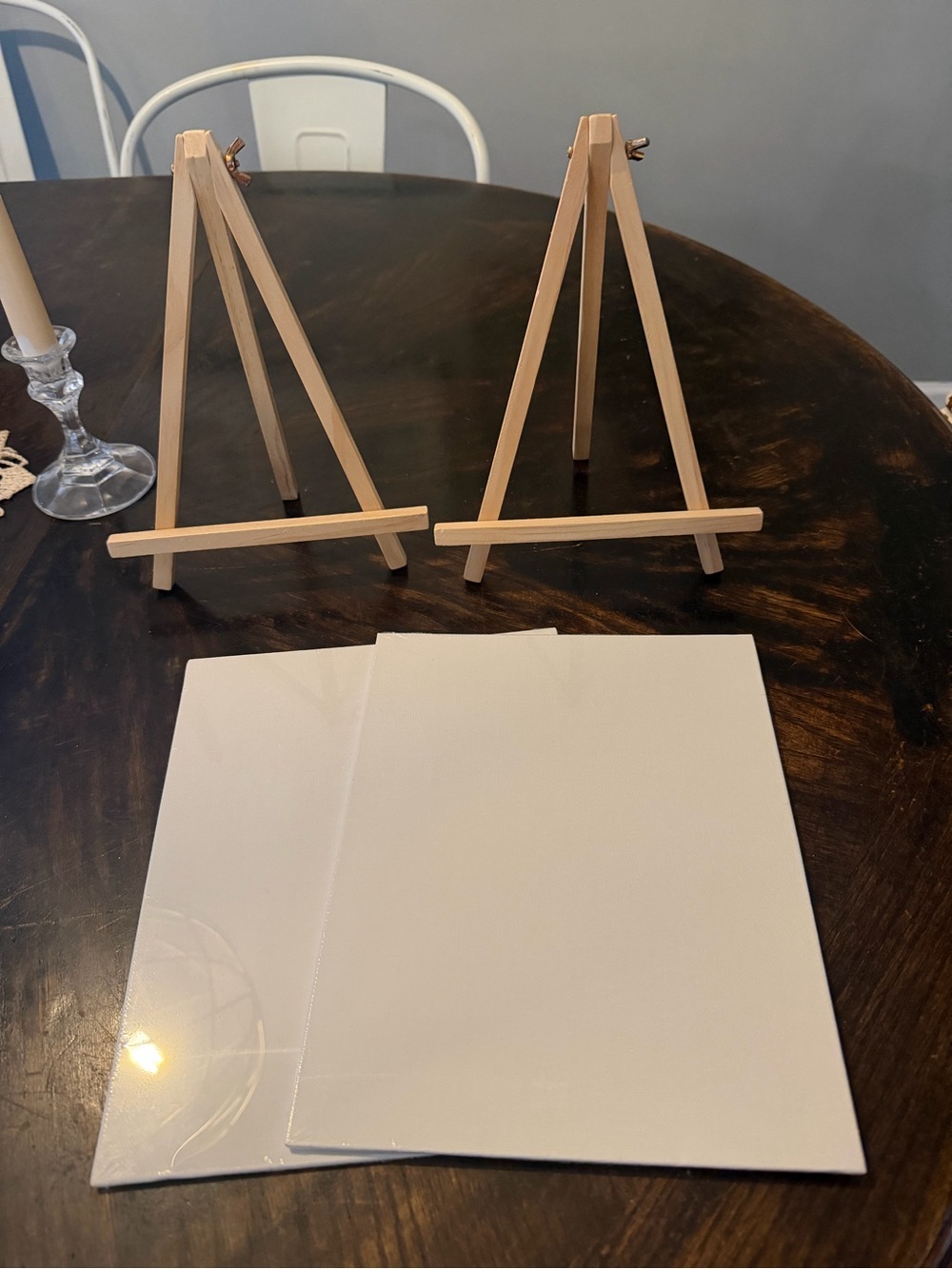 Mini Wooden Tabletop Easels with Small Canvases -